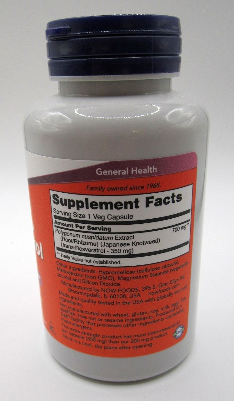 NOW FOODS Resveratrol Extra Strength TWO (2) Bottles 350 mg 60 Veg Capsules Each