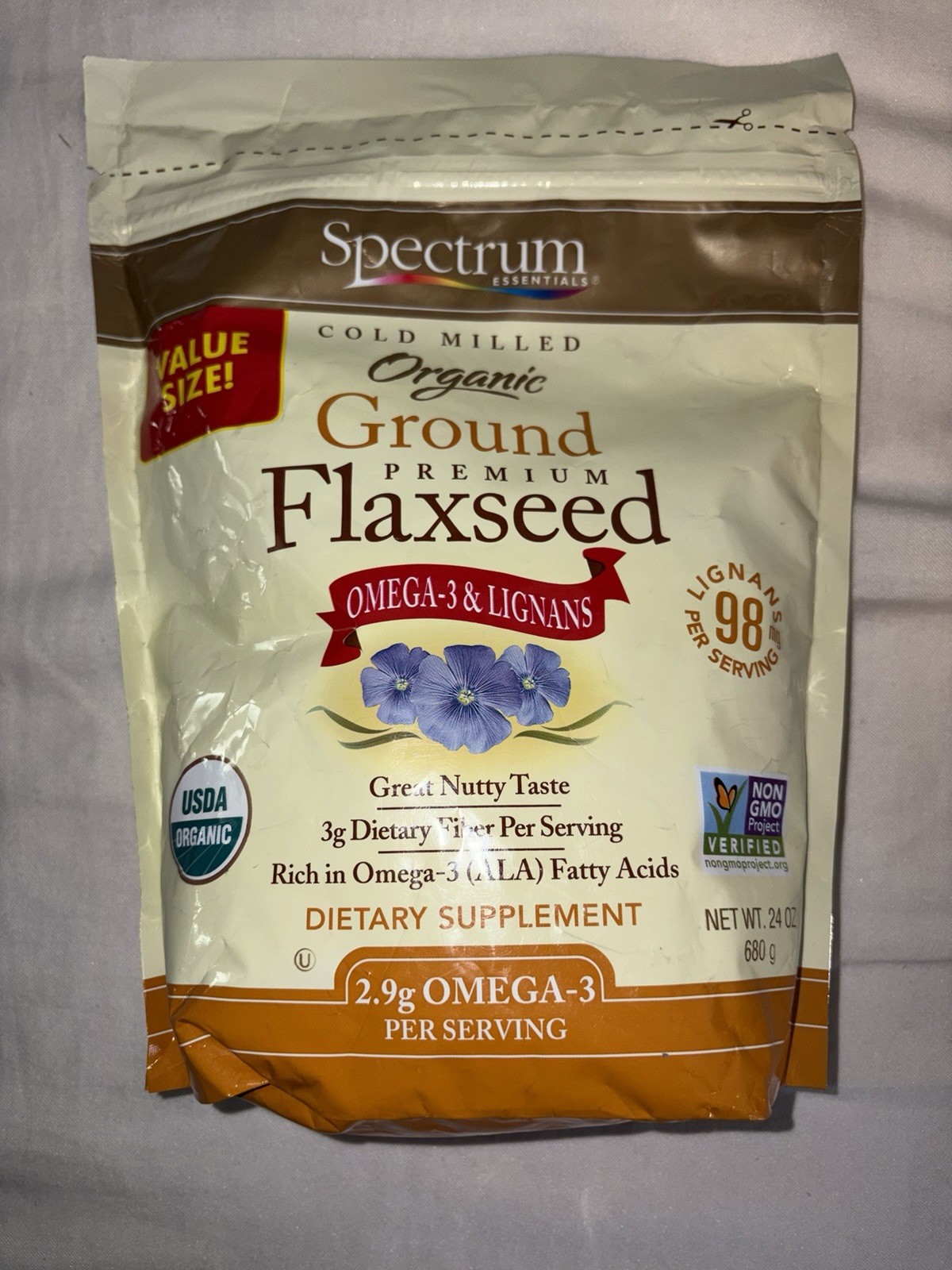 Spectrum Essentials Flaxseed Cold Milled Organic Ground Premium Large 24oz Bag