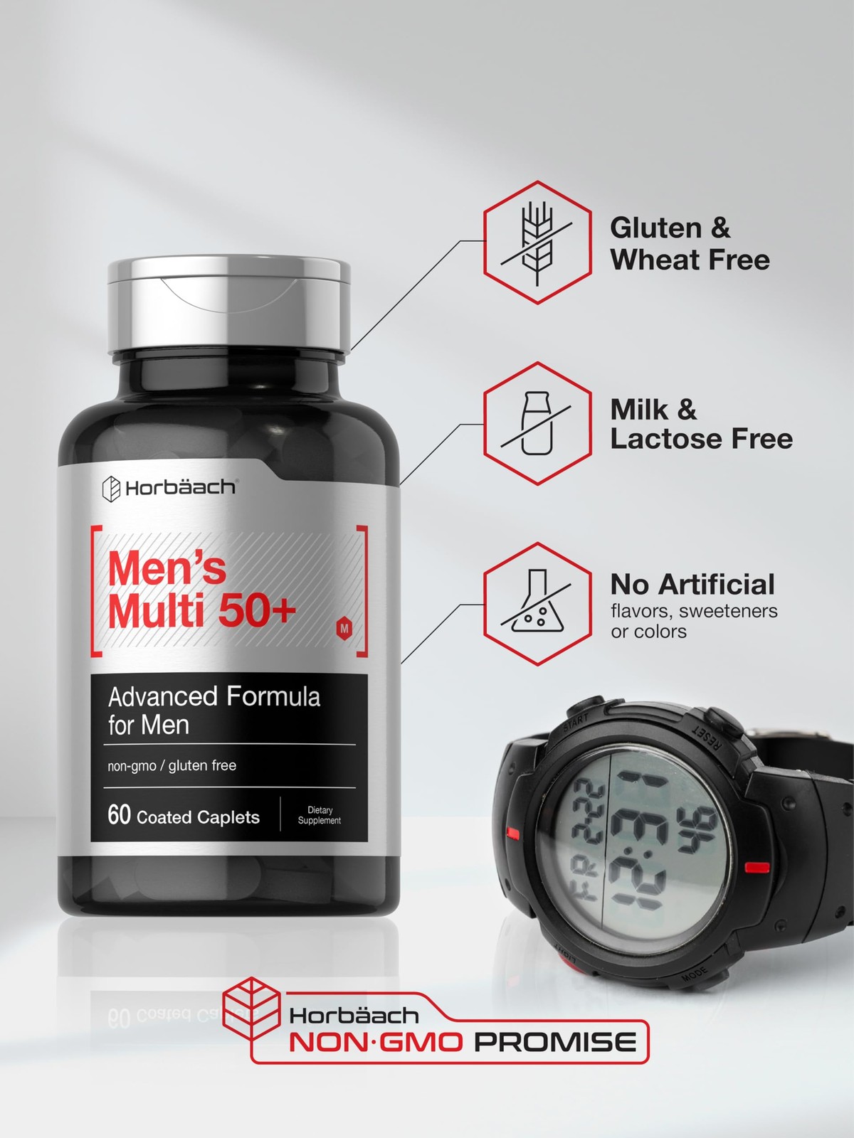 Horbäach Mens Multivitamins 50 Plus | 60 Caplets | with 60 Count (Pack of 1)
