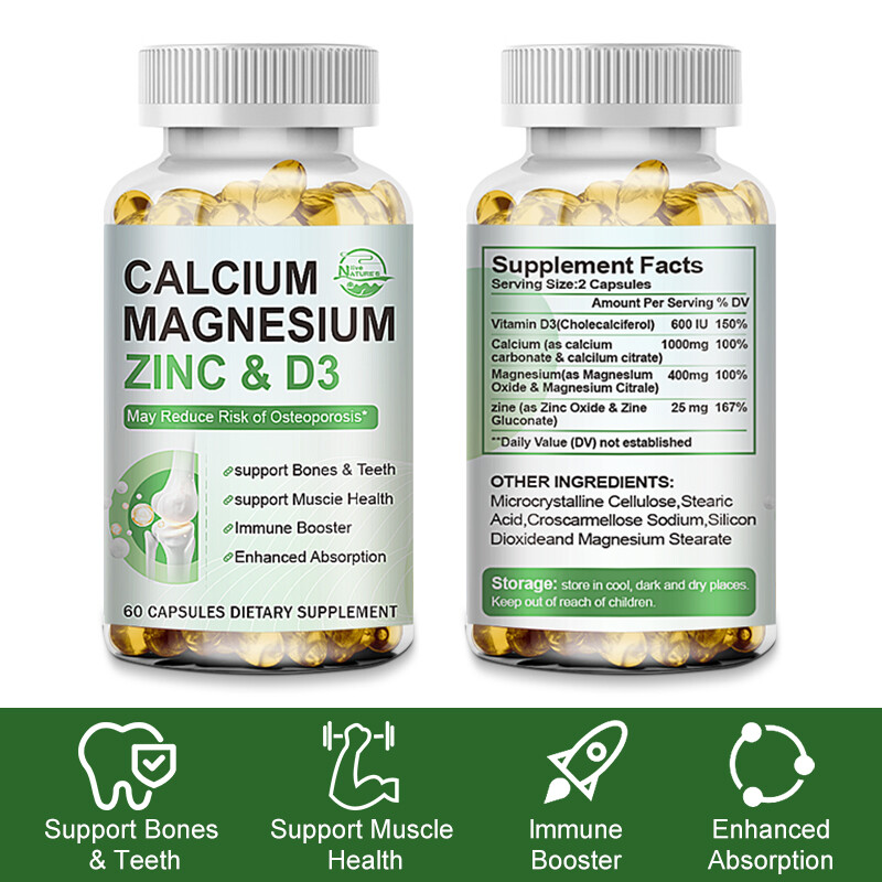 240PCS Calcium Magnesium Zinc Capsules – Support Bone Strength & Muscle Function