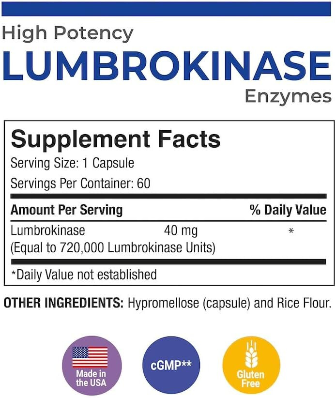 Puregen Labs Lumbrokinase 40mg per Capsule High Potency Supplement 60 Veg Caps