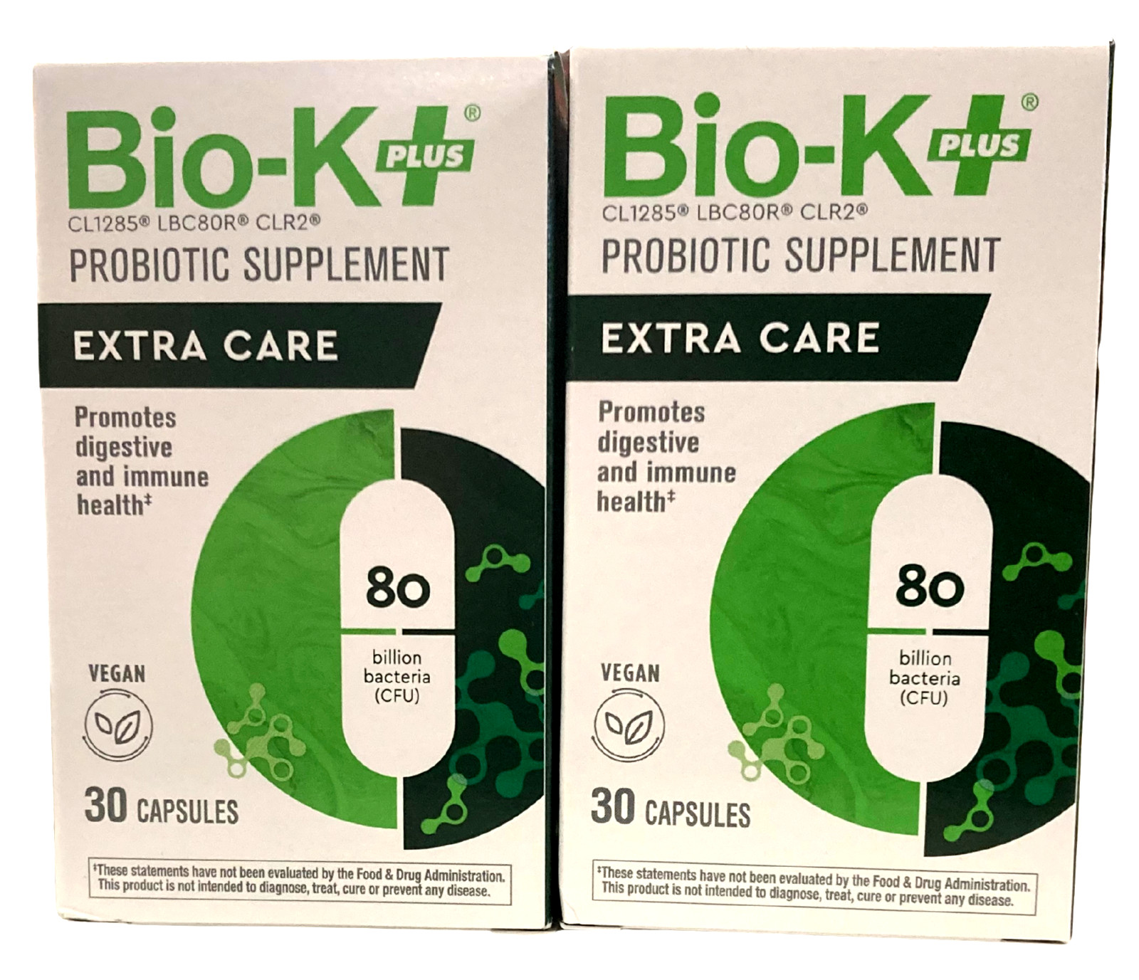 (Lot of 2) Bio-K Plus Probiotic ExtraCare 80 Billion CFU 30 Capsules EXP 05/2026