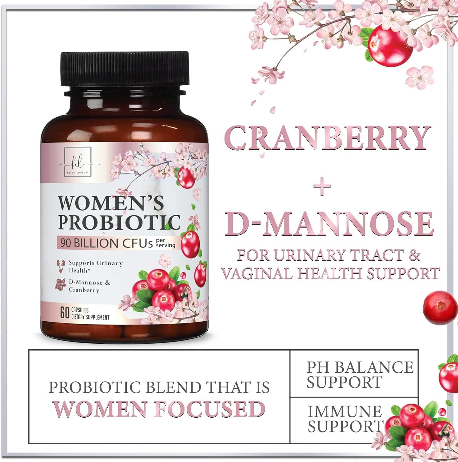Probiotics for Women Pills with Cranberry – 16 Premium Strains for Vaginal PH