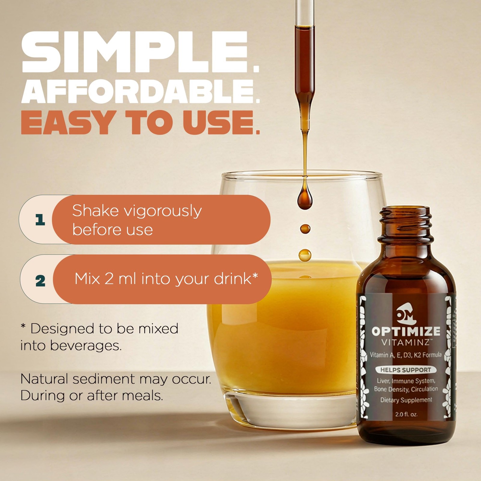 Optimize Minerals Optimize Vitaminz Liquid Vitamin D3 K2 Drops Dandelion