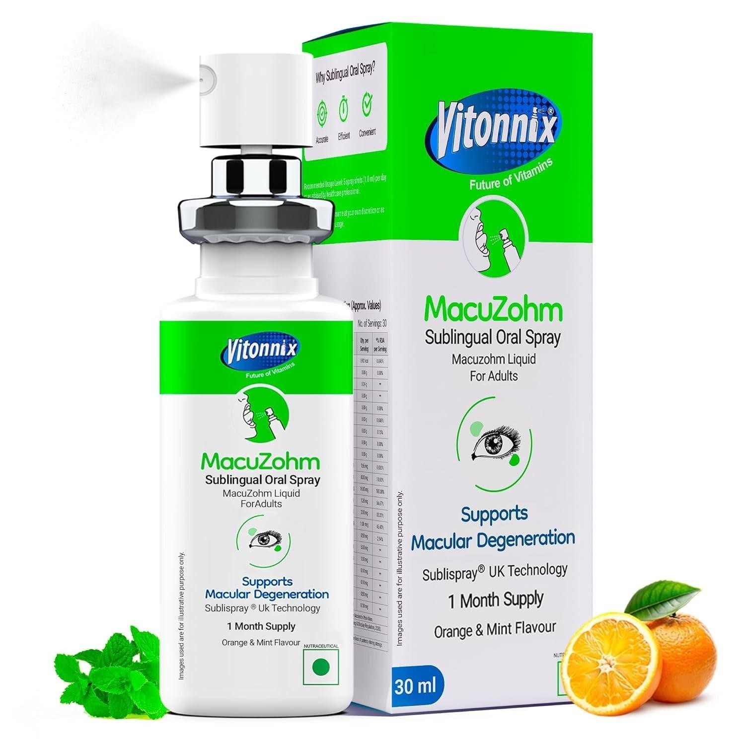 MacuZohm Eye Health Sublingual Oral Spray Macular Health, Reduce Dry Eyes 30ml