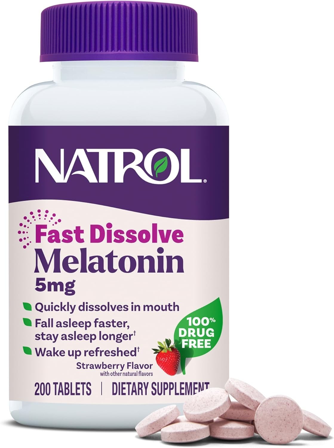 Natrol Melatonin 5mg Fast Dissolve Strawberry Flavor Tablets 90 Ct Long Expiry