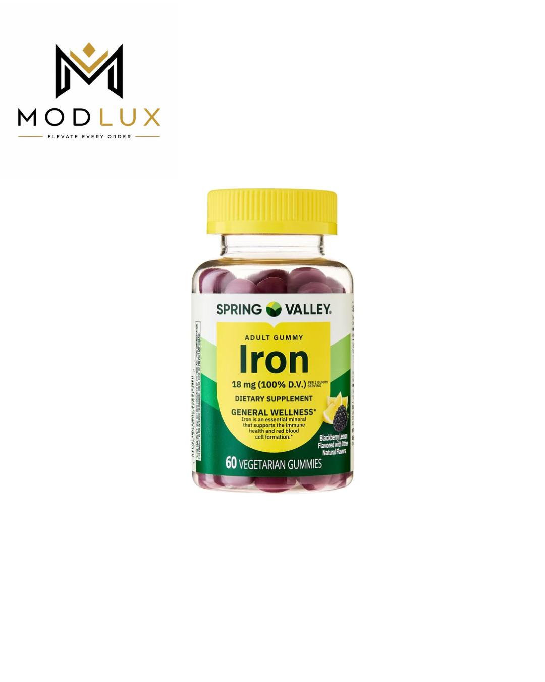 Spring Valley Iron 18mg Vegetarian Gummies Blackberry Lemon, 60 Count