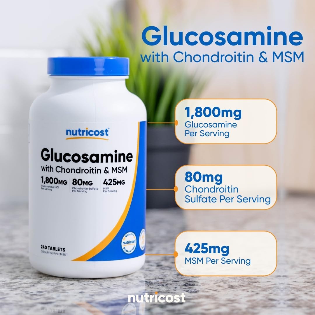 Glucosamine 1800mg with Chondroitin & MSM – 240 Tablets, GMO-Free, Gluten-Free