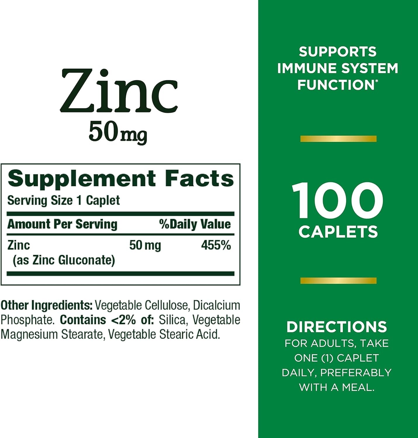 Nature’s Bounty Zinc Supports Immune Health 50mg 100 ct Caplets