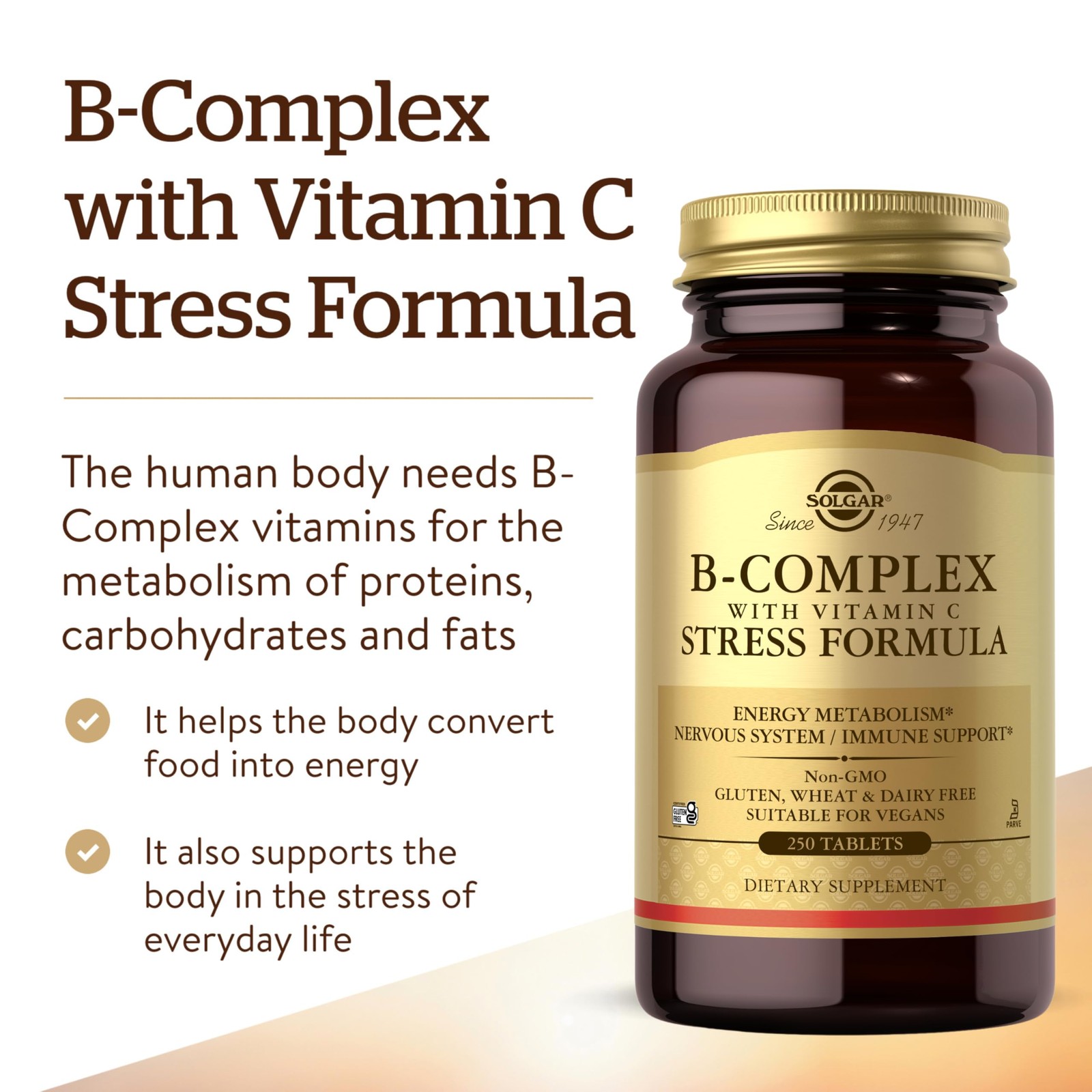 Solgar B-Complex with Vitamin C 250 Count (Pack of 1), Standard Packaging