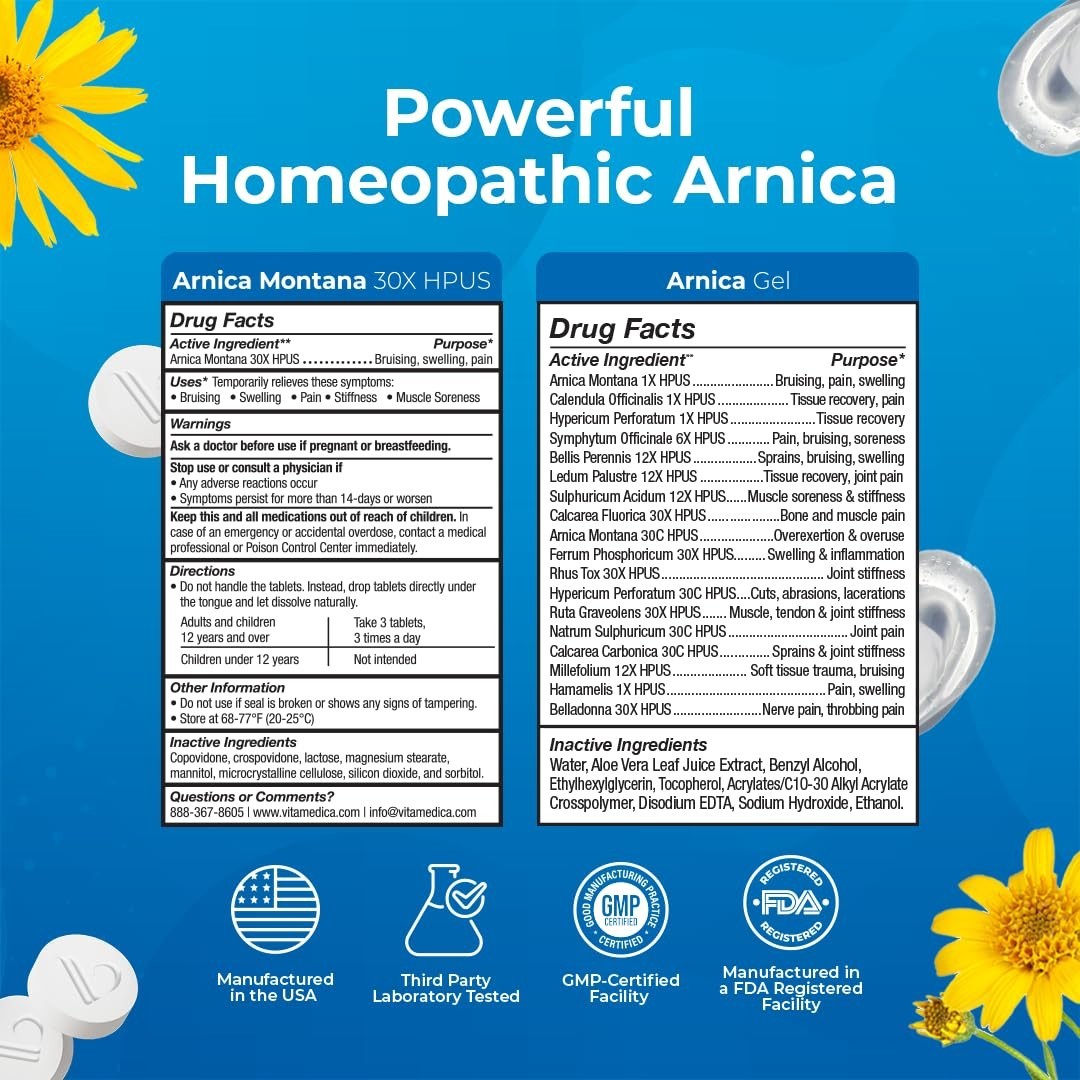 Arnica Montana Tablets & Gel Bundle – Rapid-Dissolve for Bruising, Swelling, Sor