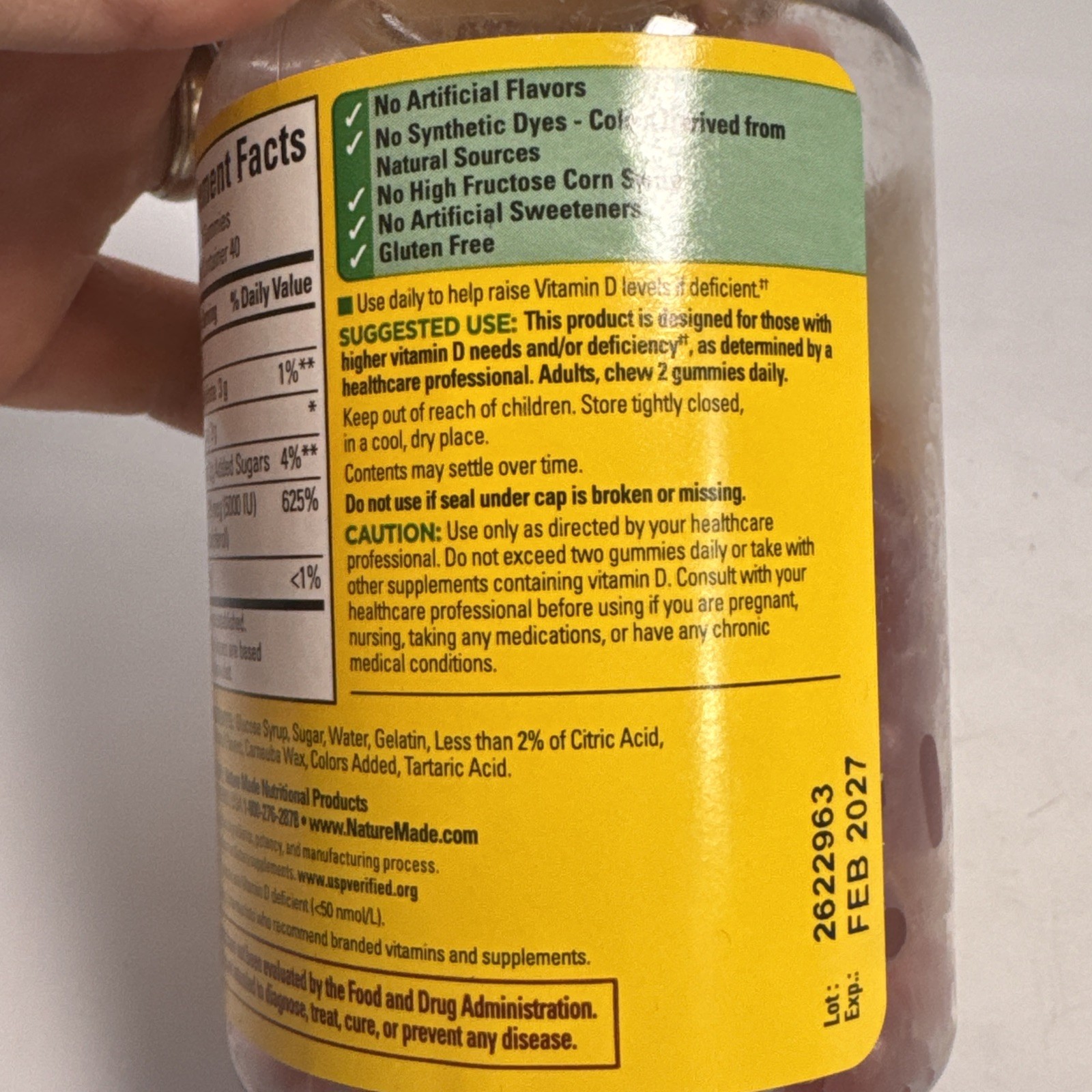 Nature Made Extra Strength D3 Gummies Strawberry Peach & Mango 5000 IU 02/2027