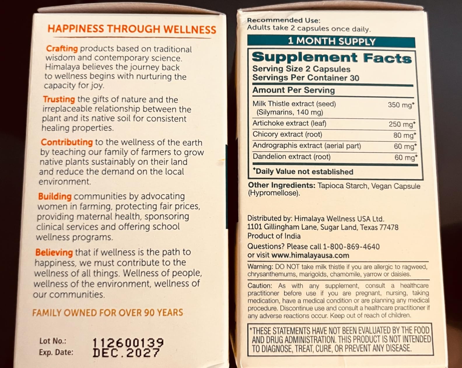 2 X Milk Thistle Liver Support & Cleansing with Artichoke Chicory Exp 12/2027