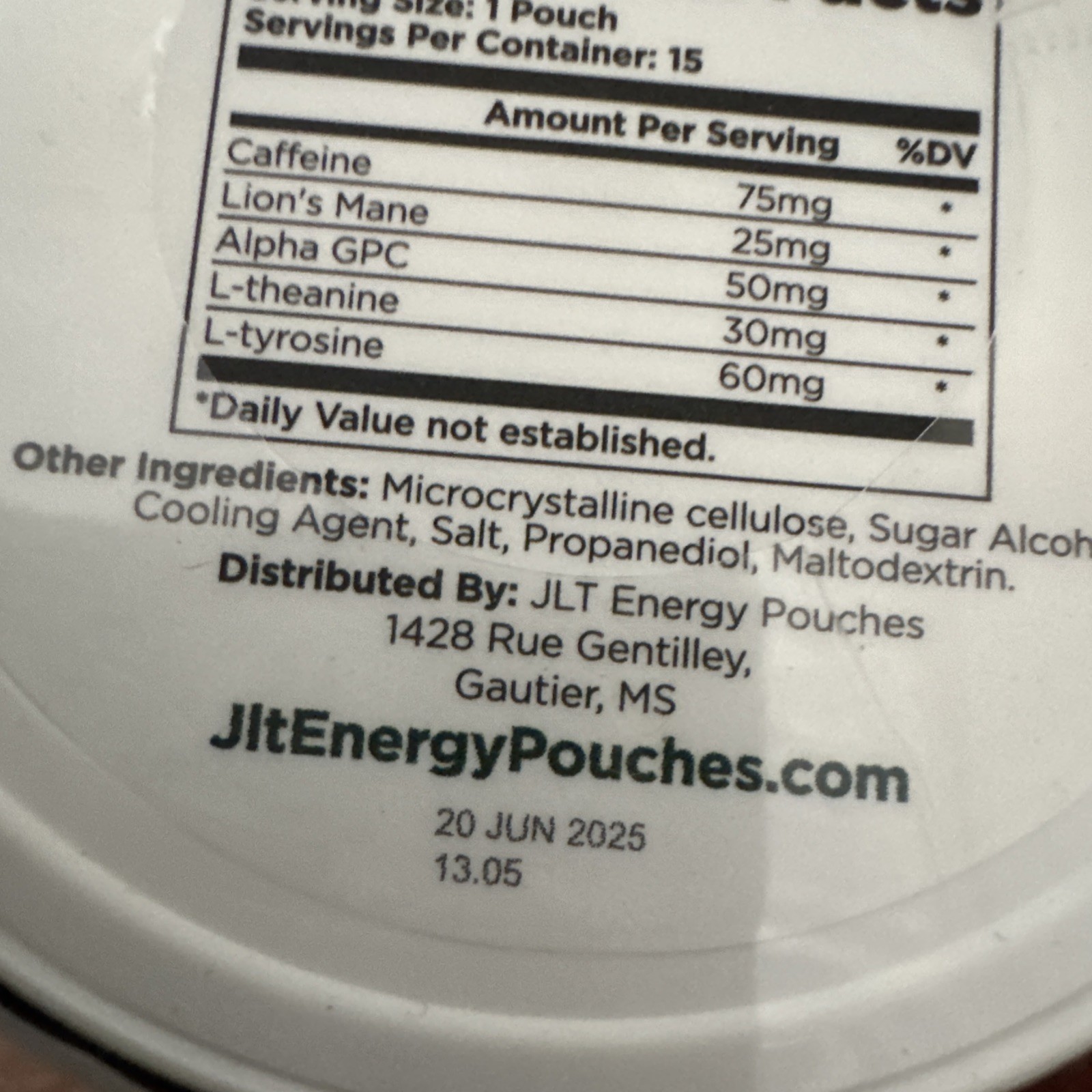 JLT 75 mg Caffeine Nootropic Pouches Energy Pouches W/ Caffeine 5 Pk READ ALL