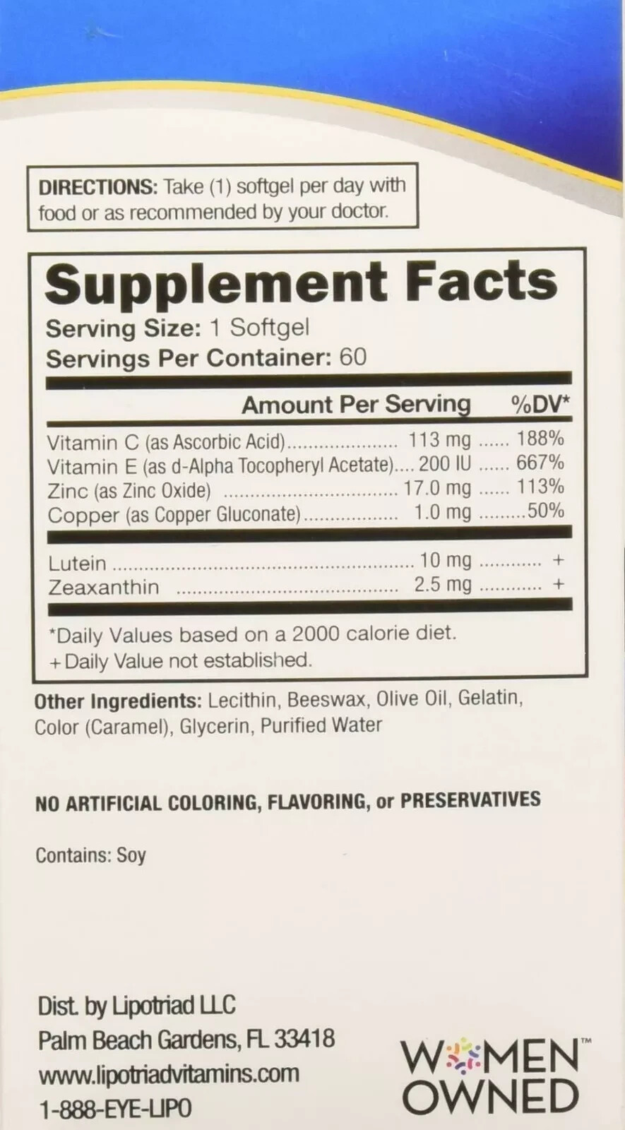 Lipotriad Visionary 1 Per Day AREDS 2 Eye Vitamin & Mineral Supplement | All 6