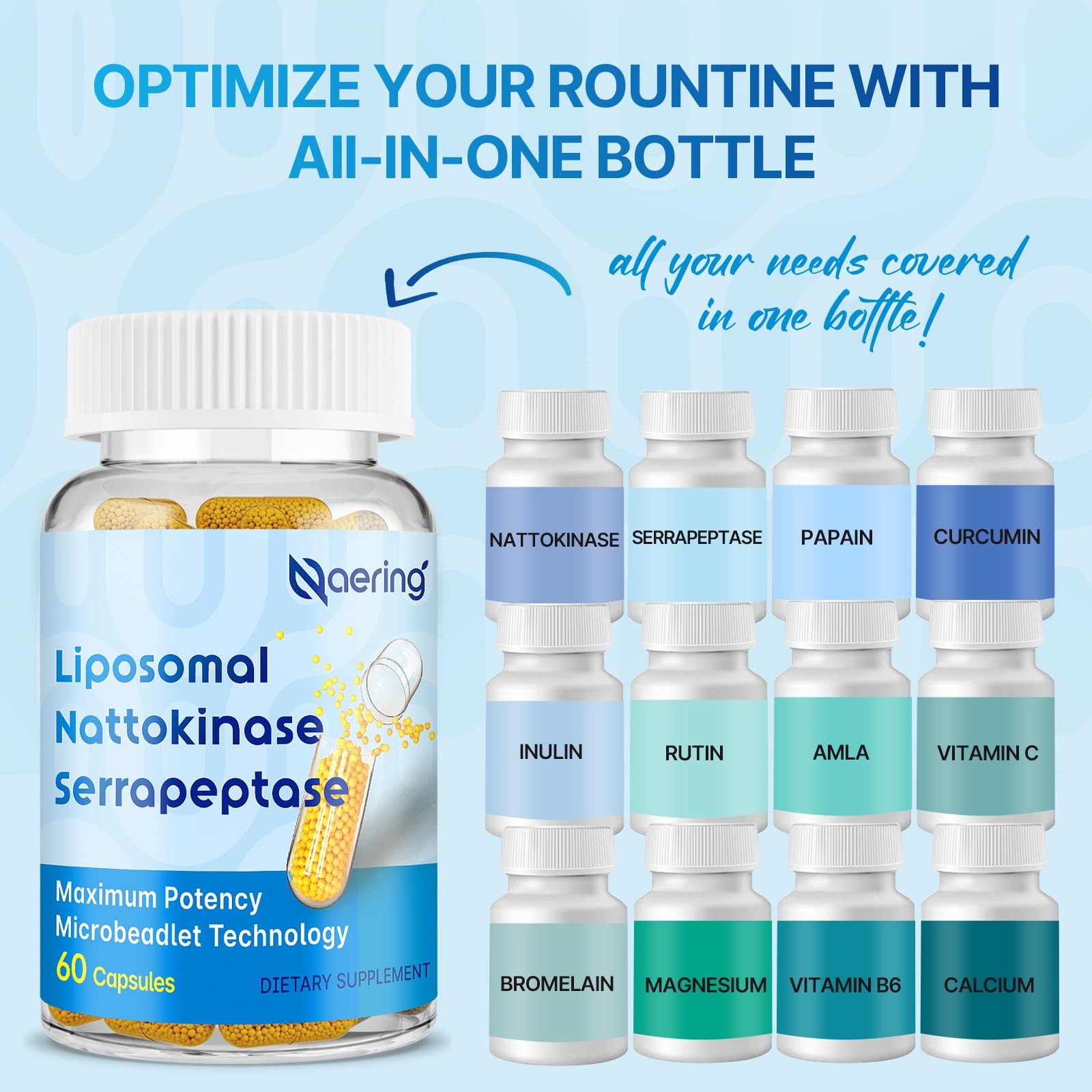 Liposomal Nattokinase 12,000 FU Serrapeptase 360,000 SPU Enzyme Supplement