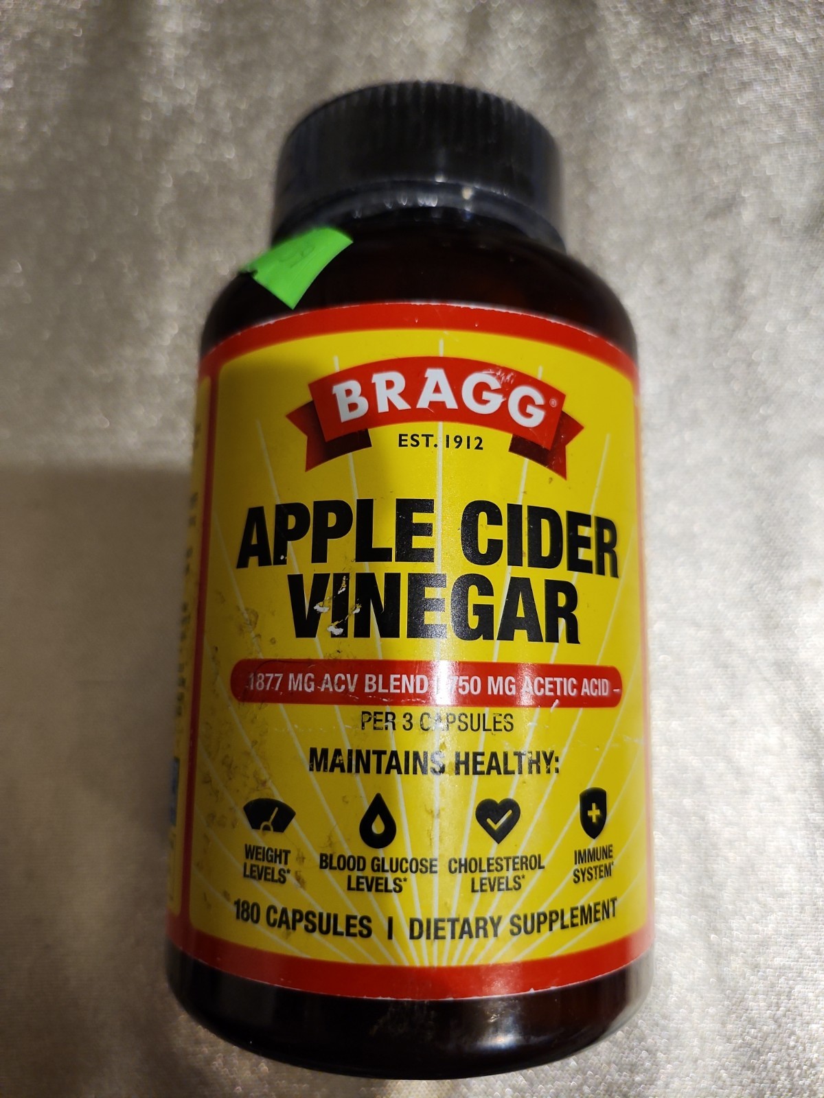 Bragg Apple Cider Vinegar Supplement Capsules – 180 Count – 750MG – Exp. 06/2028