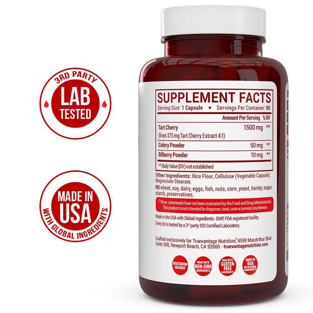 Extra Strength Tart Cherry Extract 1500mg Plus Celery Seed and Bilberry Extract