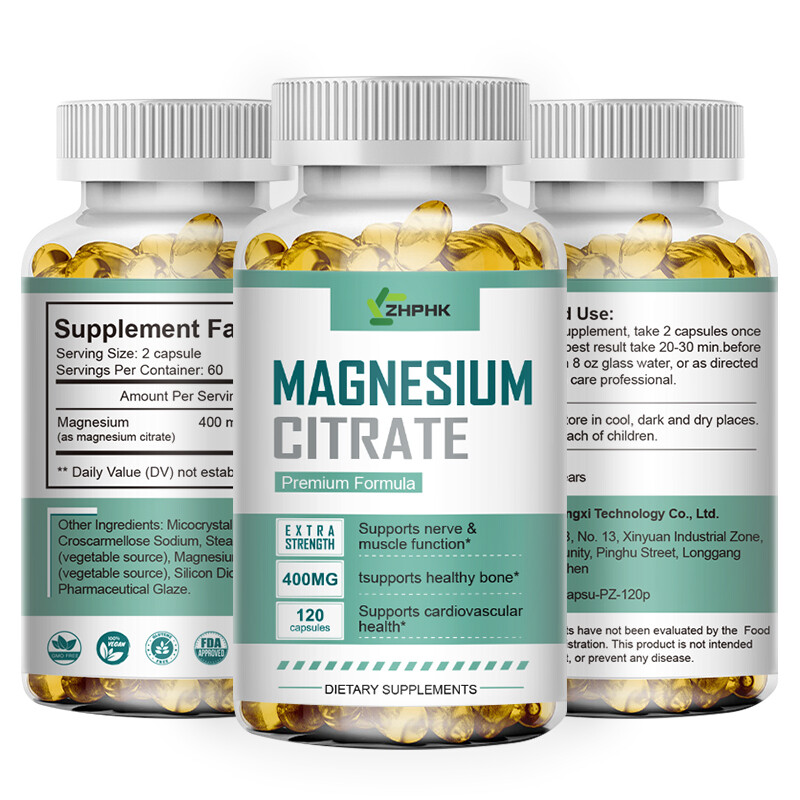 120Pcs Magnesium Citrate 400mg Capsules Super Strong Effective Vegan Capsules