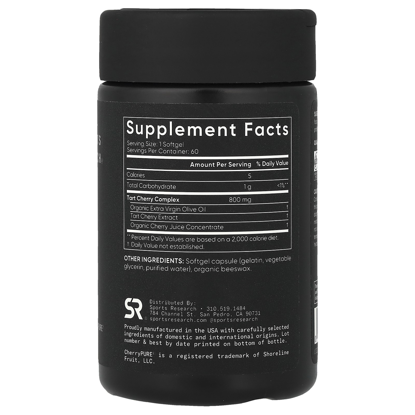 Sports Research Tart Cherry Concentrate 800 mg 60 Softgels Dairy-Free, Egg-Free,