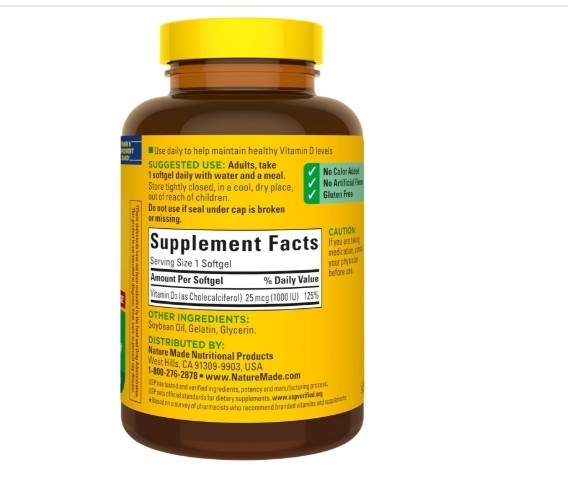 Nature Made Vitamin D3 1000 IU (25 Mcg), Vitamin D Supplement for Bone, Teeth, M