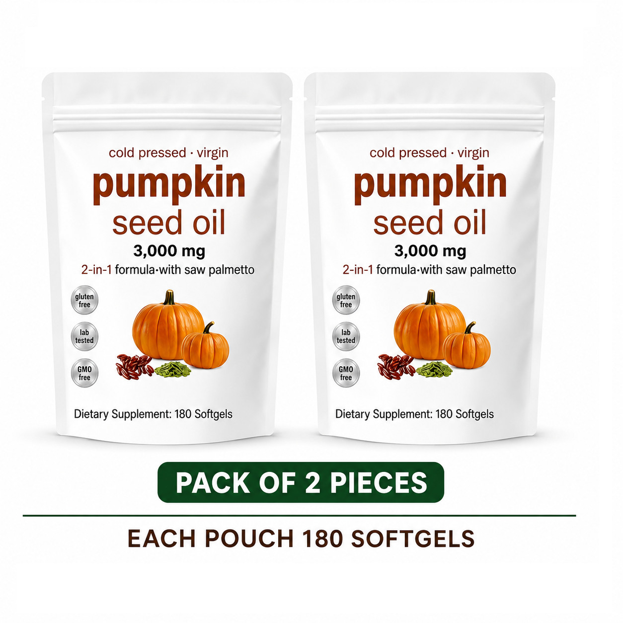 Pumpkin Seed Oil with Saw Palmetto 3000mg 180 Softgels Cold Pressed pack 2 piece