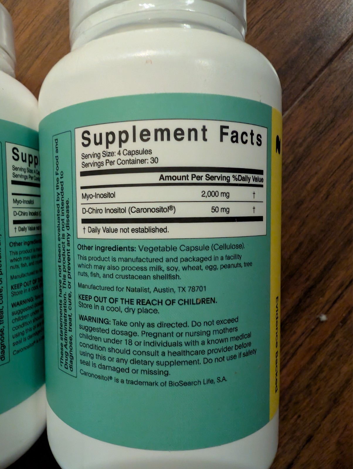 Natalist inositol capsules 120 caps/bottle expiration date 07-2026
