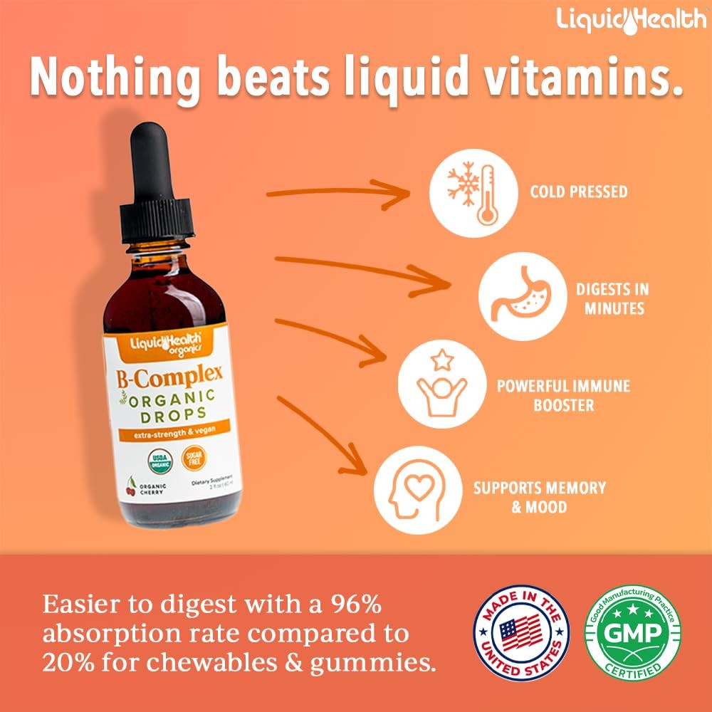 LIQUIDHEALTH USDA Organic Vitamin B Complex Drops for Men 2 Fl Oz (Pack of 1)