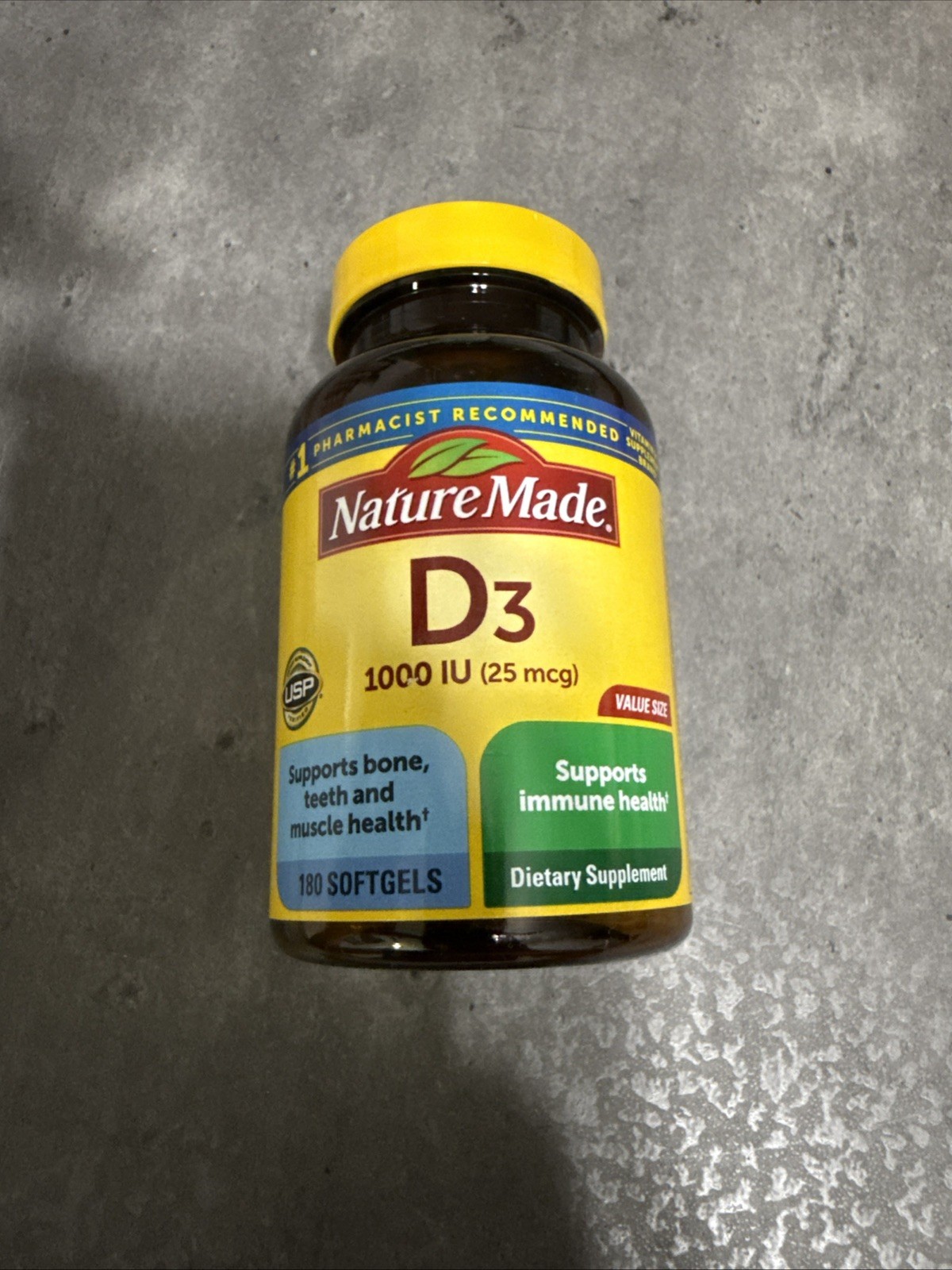 Nature Made Vitamin D3 1000 IU (25mcg), 180 Softgels