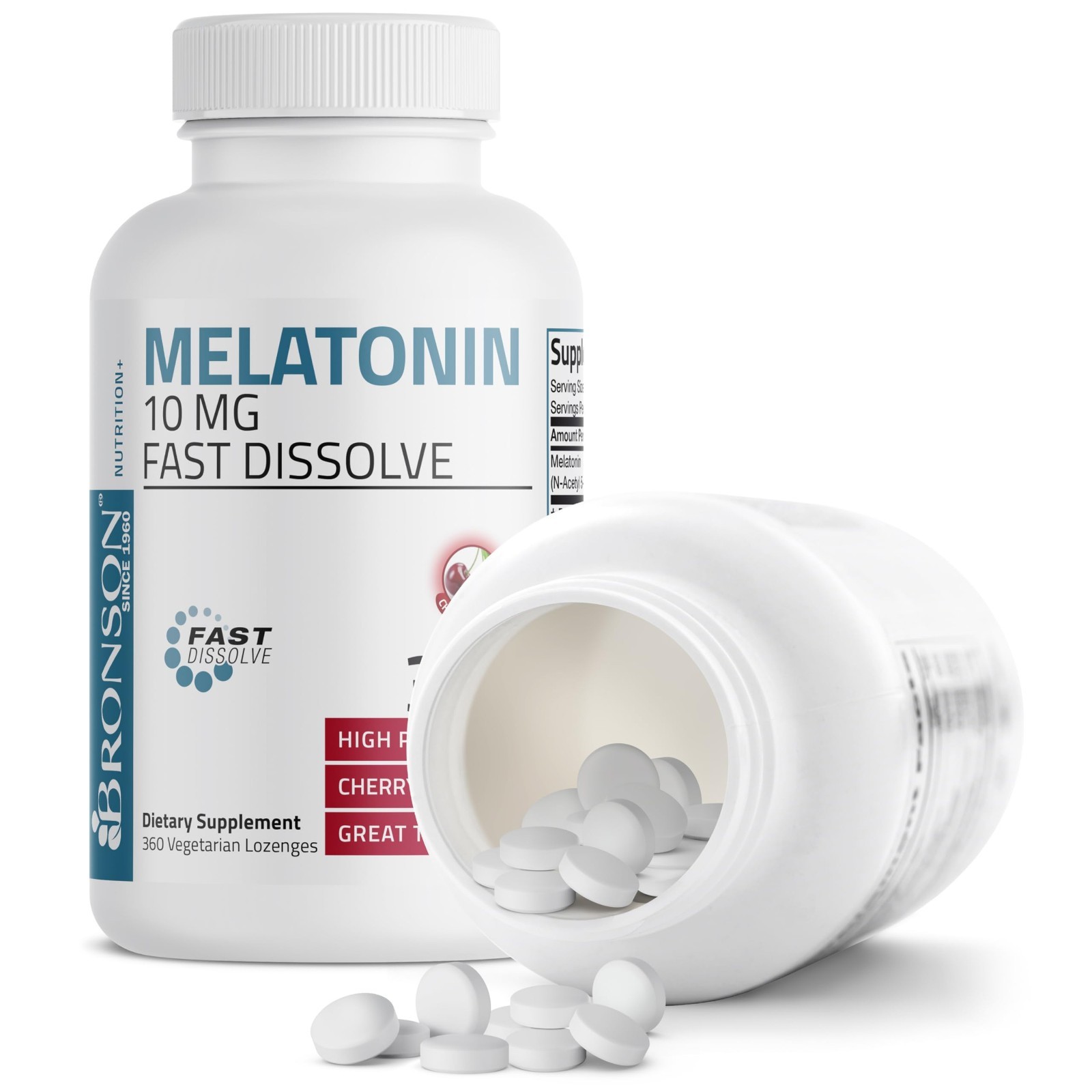 Melatonin 10mg Fast Dissolve Cherry Tablets – Vegetarian Chewable Lozenges, 360