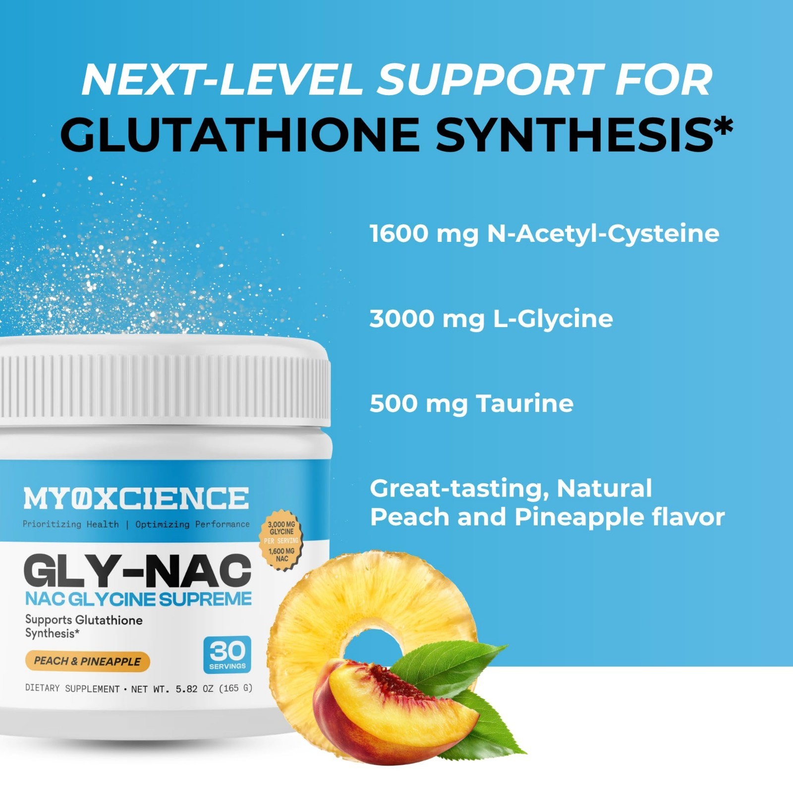 N-Acetyl-L-Cysteine & Glycine Supplement | Taurine Blend, Peach Pineapple Flavor