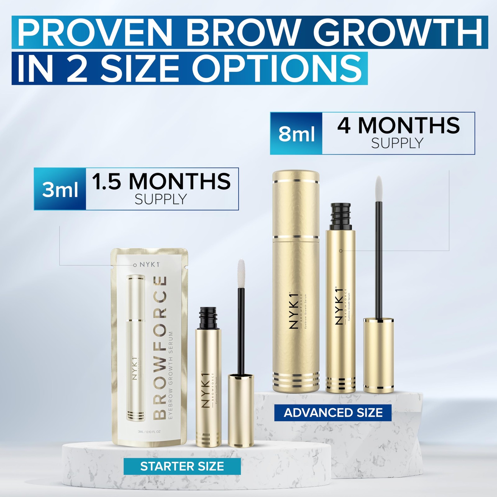 NYK1 CONCENTRATED 0.1 Fl Oz (Pack of 1), BrowForce (3ml) Brow Growth Serum