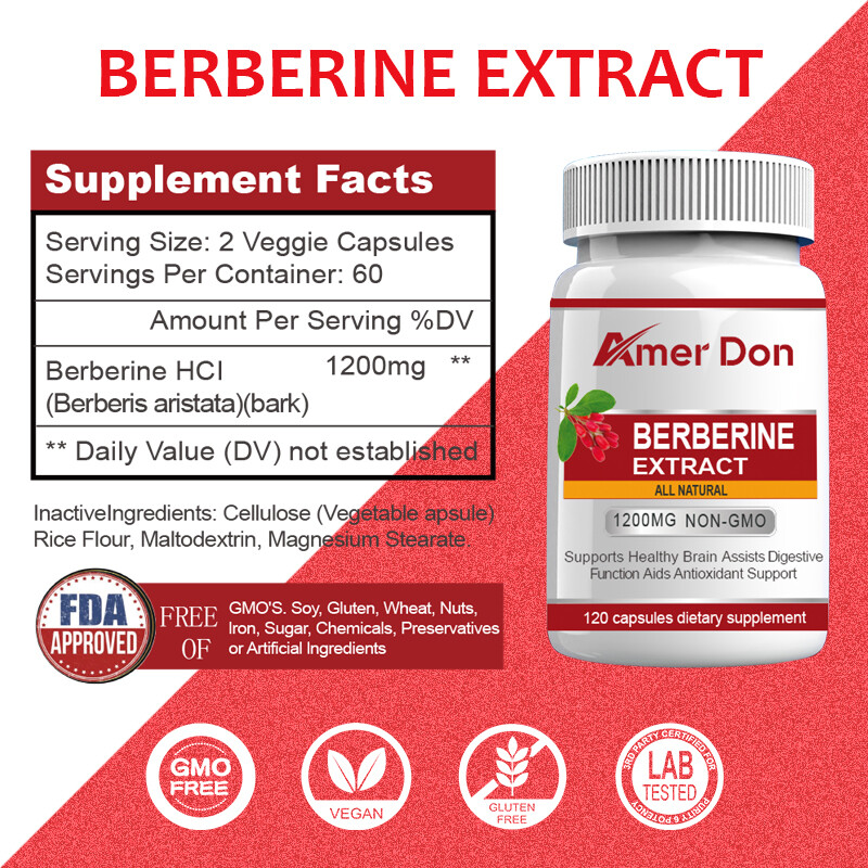 120Pc Premium Berberine HCL Extract 1200mg Healthy Cholesterol Anti-inflammatory