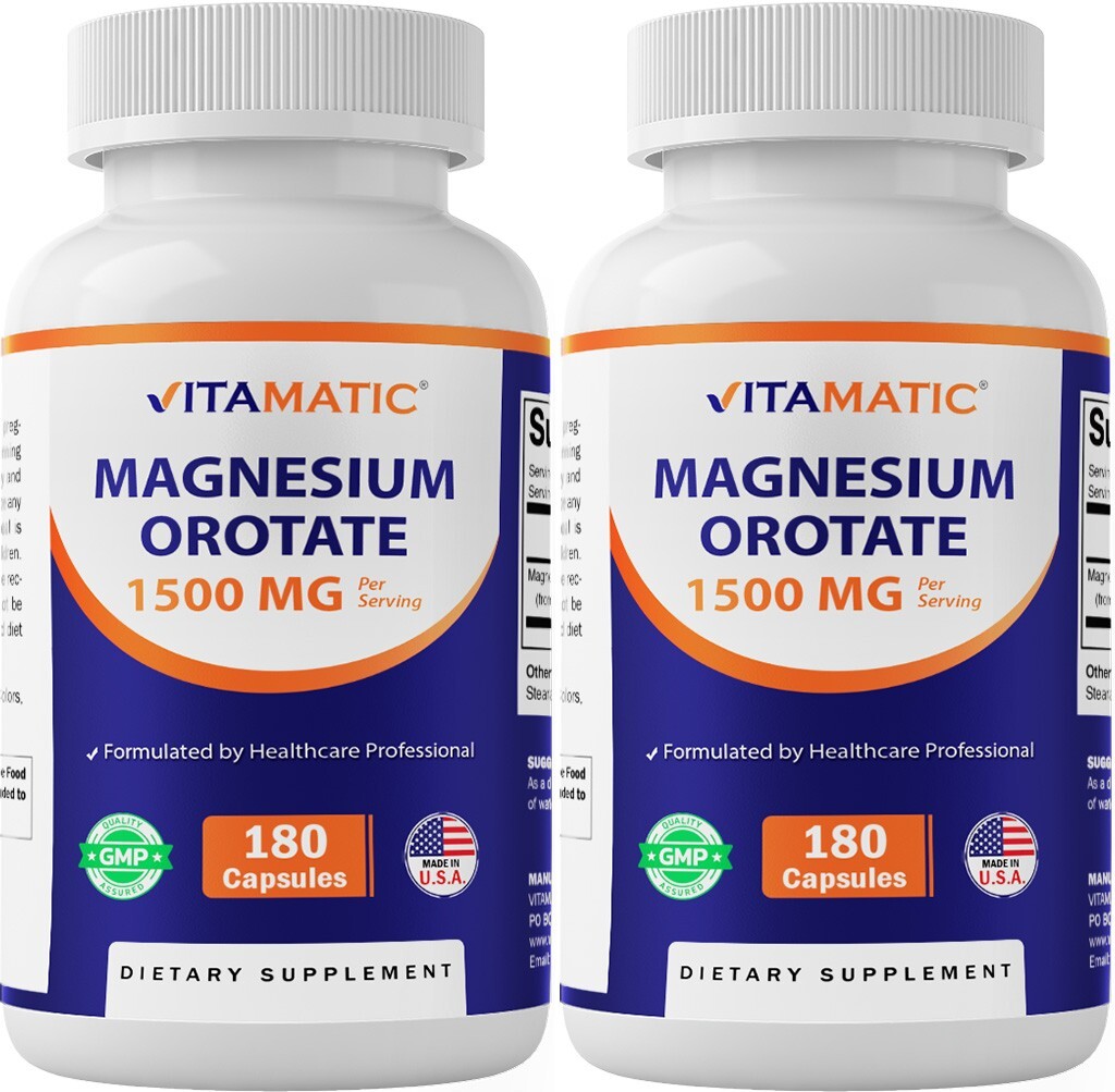 2 Pack Vitamatic Magnesium Orotate Supplement – 1500mg per Serving, 180 Capsules