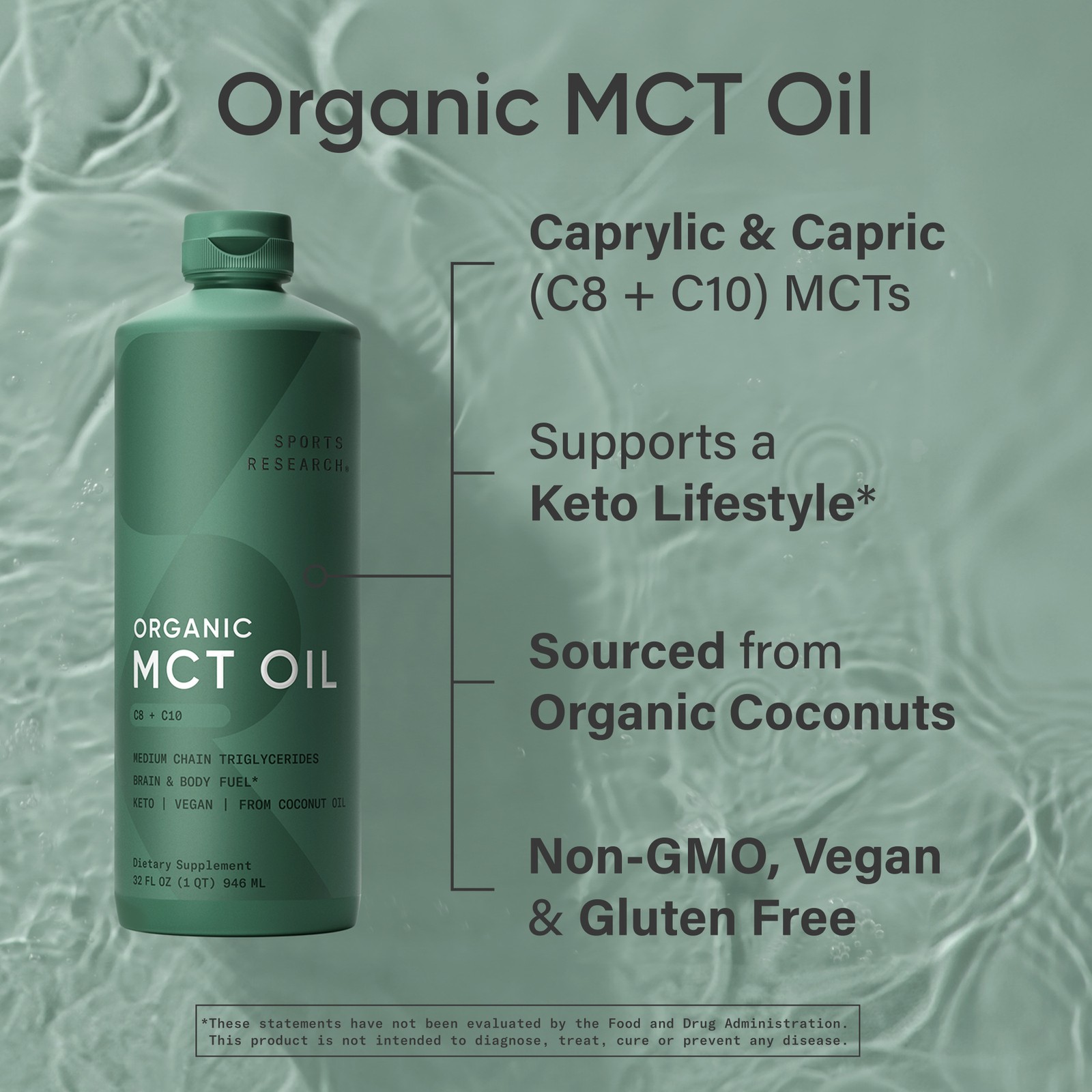 Organic MCT Oil – Keto & Vegan MCTs C8, C10 from Coconuts – Flavorless Oil
