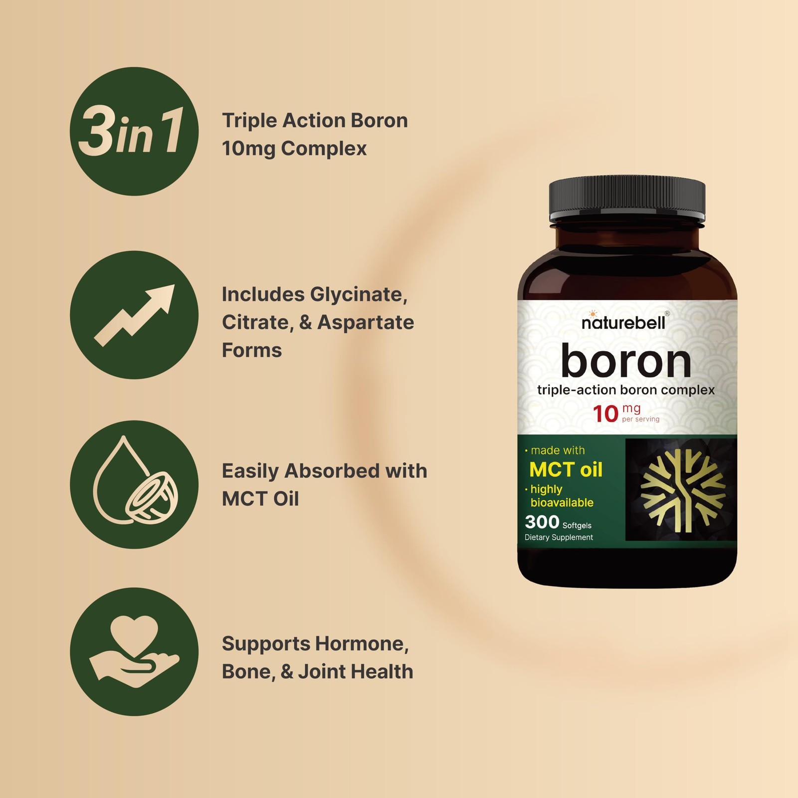 Boron 10mg, 300 Softgels with MCT Oil | High Absorption 300 Count (Pack of 1)