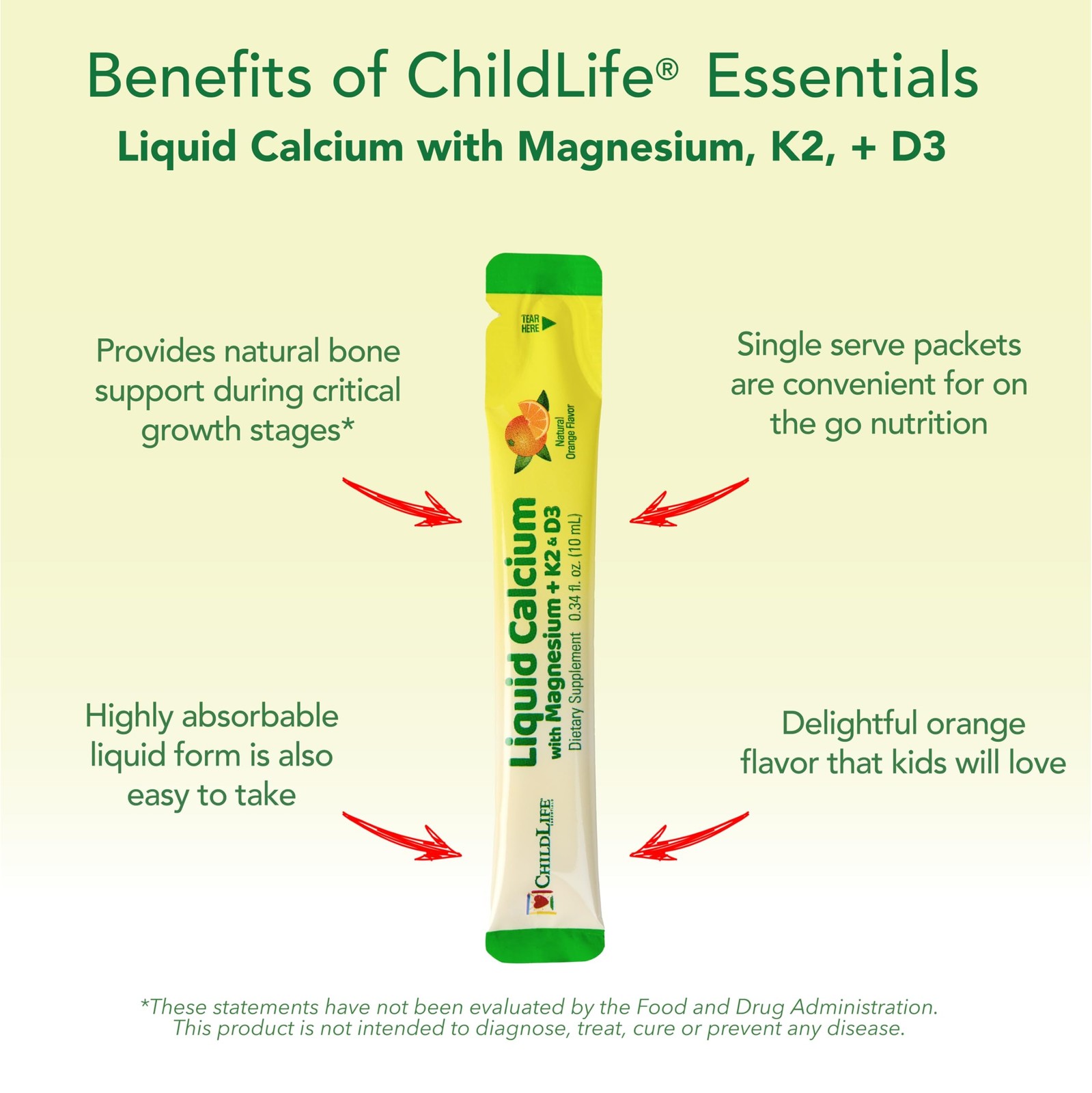 ChildLife Essentials Liquid Calcium for Kids 0.34 fl Oz (30 Stick Packs)