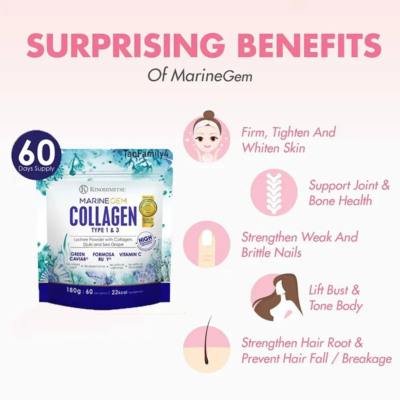KINOHIMITSU Marine Gem (Exp 11/2026)Collagen 180g – Frim Tigten & Whiten skin