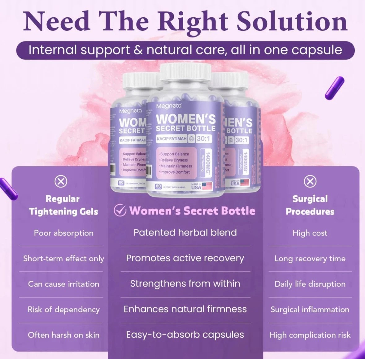 Women’s Secret Bottle Capsules – Natural Dietary Supplement – 60Count