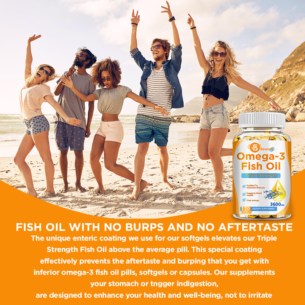 3x Strength EPA & DHA Omega 3 Fish Oil 3600mg, Highest Potency, 4 × 120 Softgels