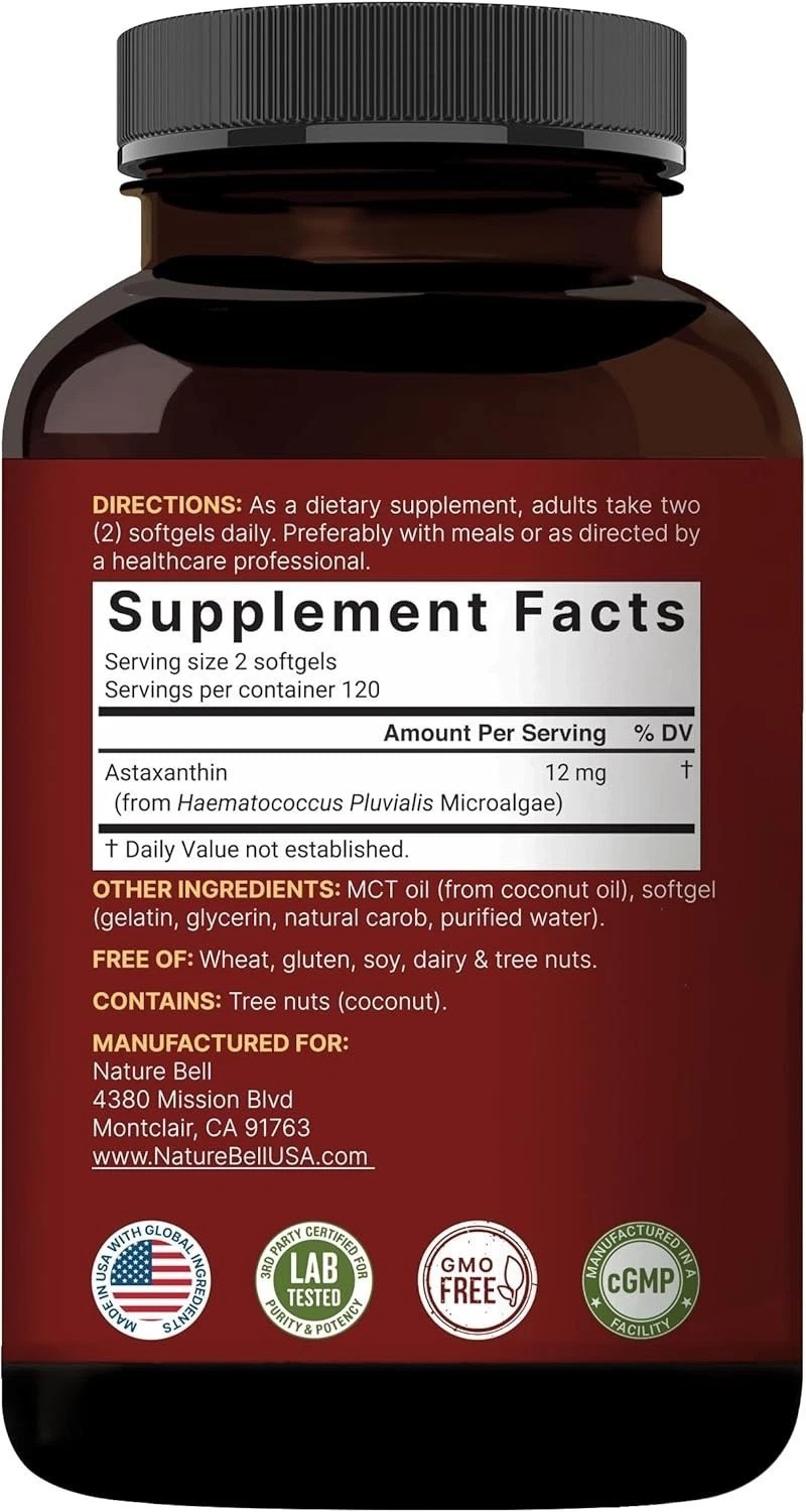 Non-GMO Astaxanthin Softgels 12mg – 240 Easy-to-Swallow Pills for Daily Wellness