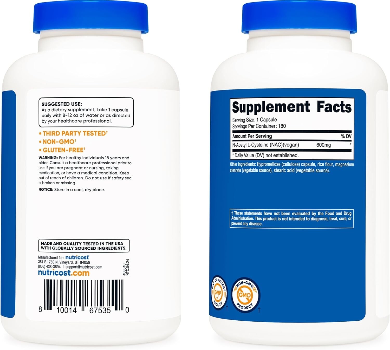 180 Count N-Acetyl L-Cysteine 600mg Capsules – Detox & Replenish Your Body