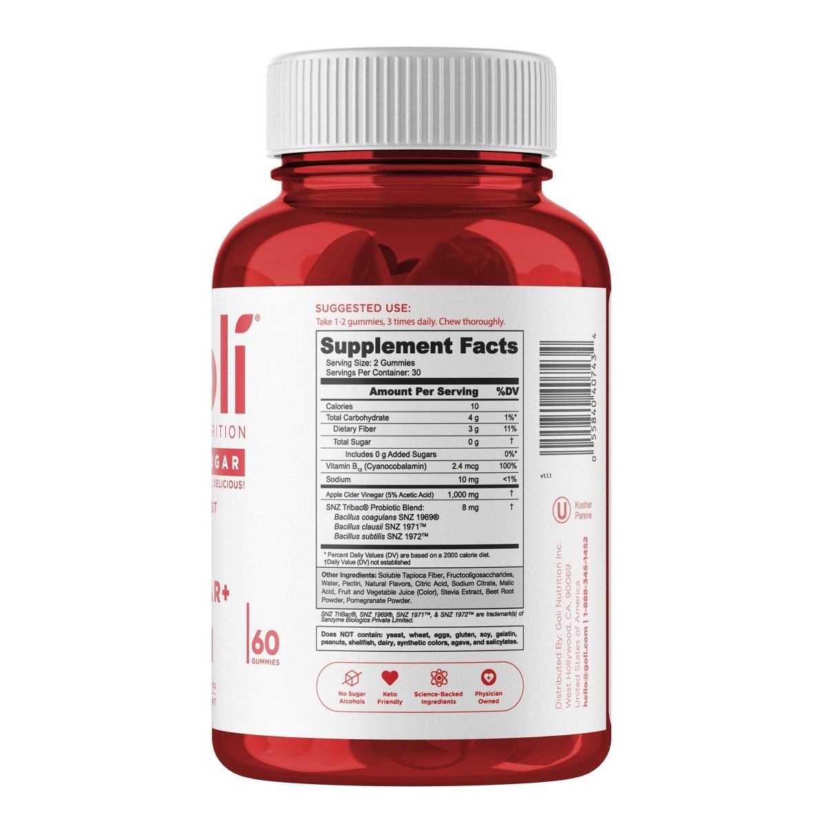 Goli Nutrition Apple Cider Vinegar Sugar Free Dietary Supplement Vegan – 60ct