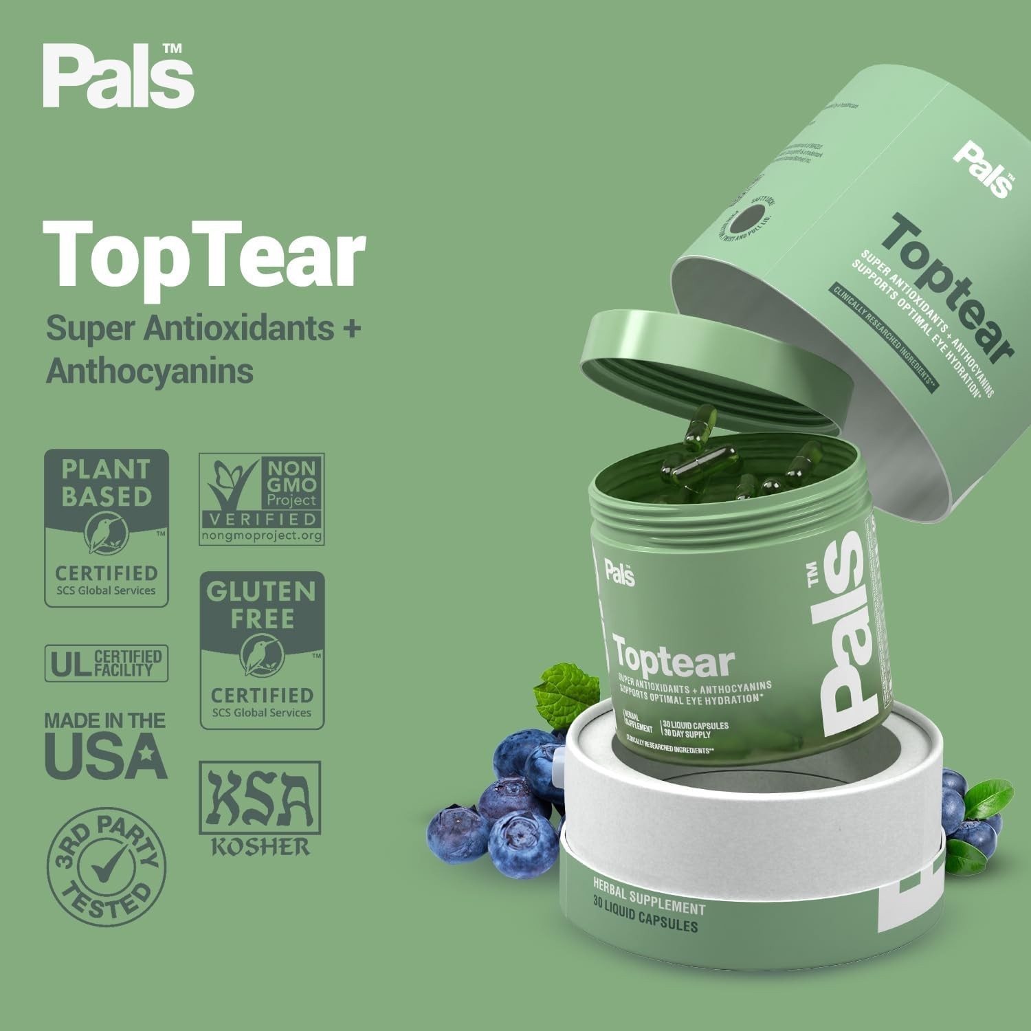 Pals Dry Eye Relief Supplements for Adults with Pure Bilberry Extract Toptear