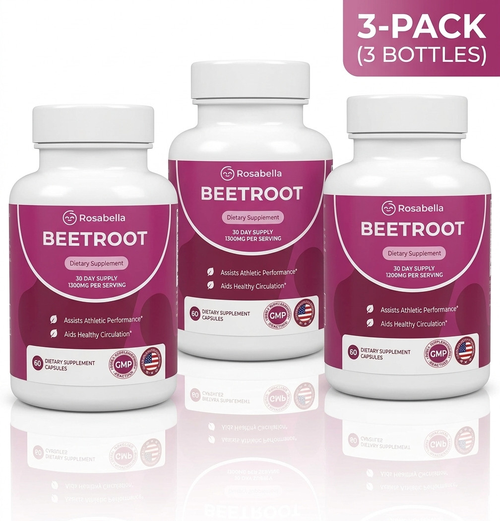 3X Rosabella Organic Beet Root 60 Capsules Natural Energy Boost Blood Pressure