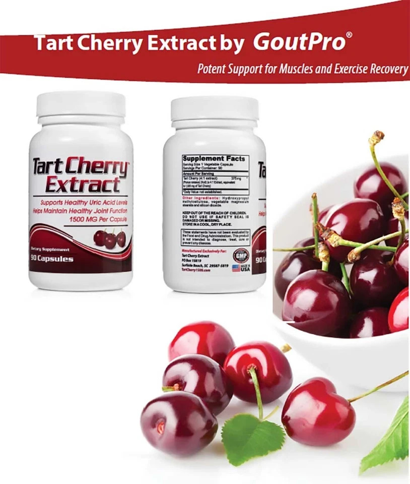 Tart Cherry Maximum Strength 1500mg Extract – 90 Capsules – Gout Pain Pack Of 1