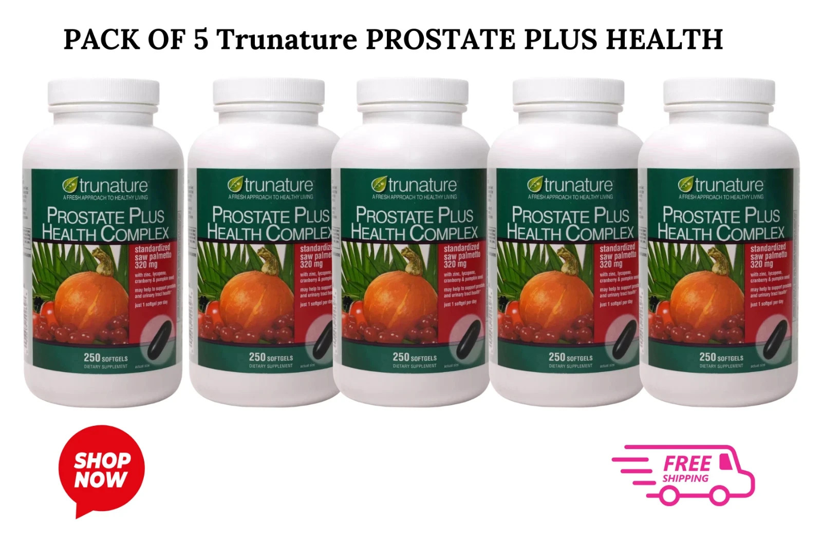 5 Pack trunature Prostate Plus Health Complex 250 Softgels w/ Saw Palmetto