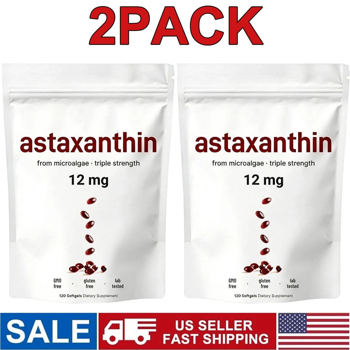 2 Pack | Astaxanthin 12mg, 120 Softgels, 4 Month Supply-NEW FREE SHIPPING