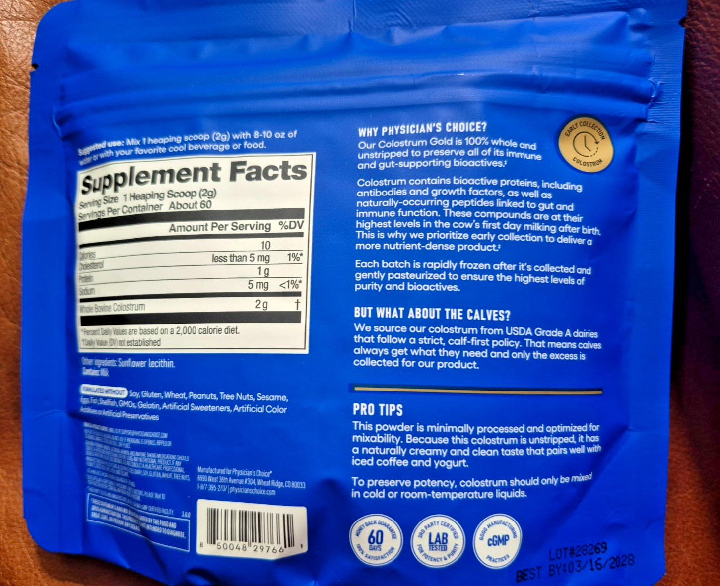 Physician Choice Colostrum Gold Dietary Supplement Unflavored 120g – Brand New