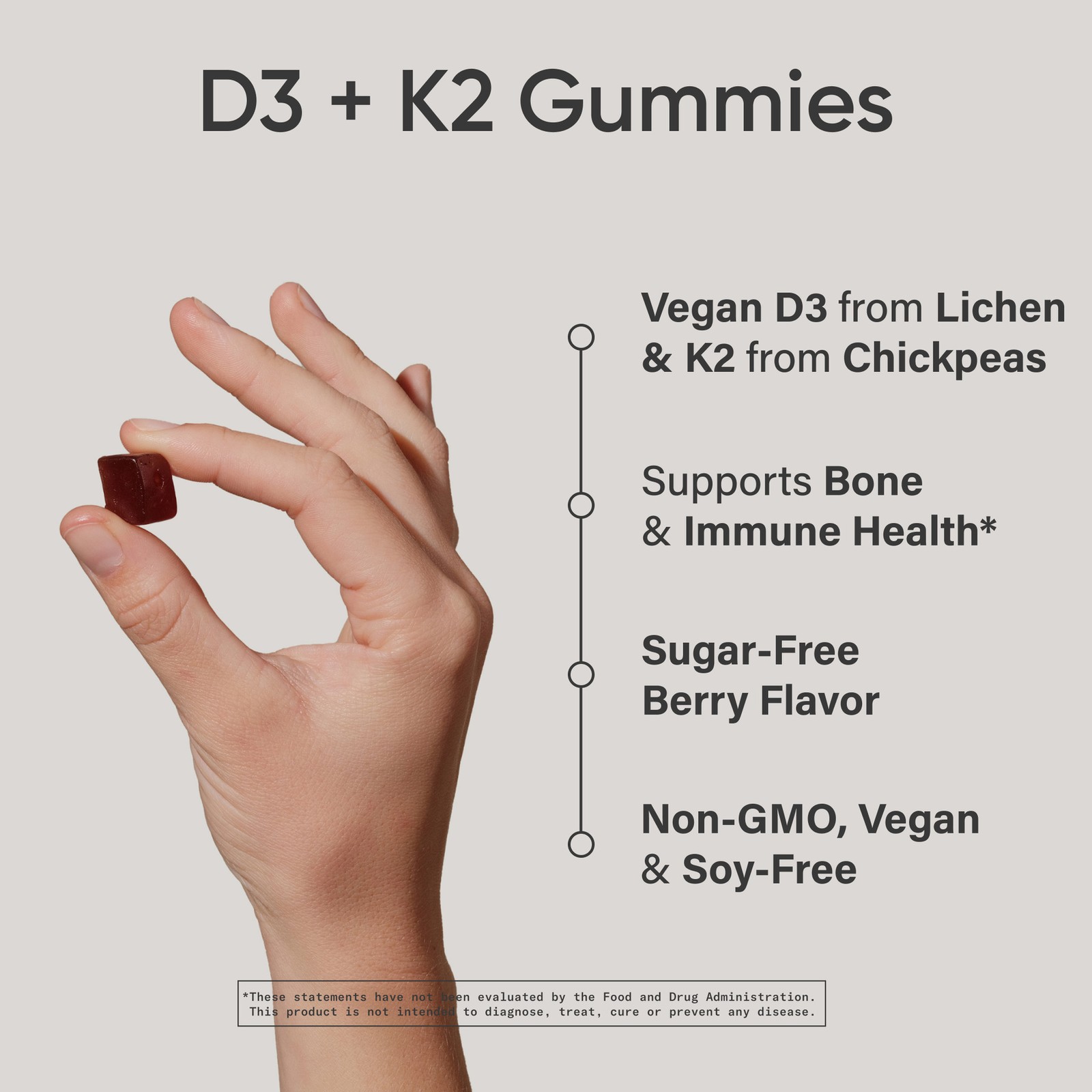Vegan Vitamin D3 125mcg + K2 100mcg (60 gummies)